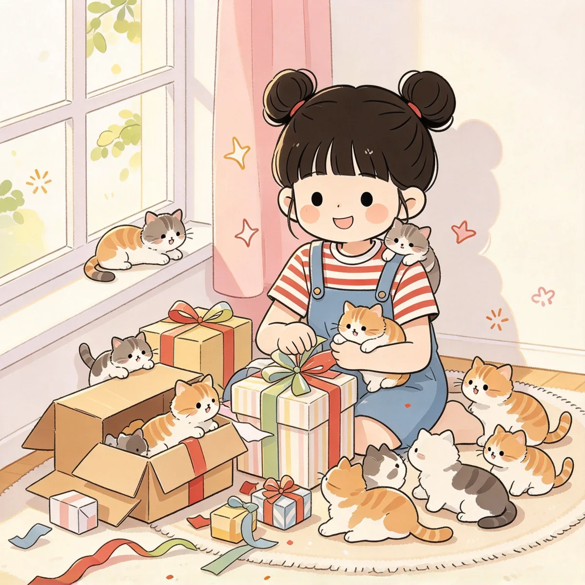 廚房早晨，貓等飯碗